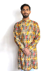 Multicolor Grid Hand Block Printed Kurta