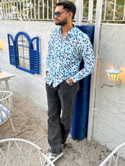Blue Pixel Print Full Sleeve Shirt