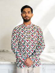 Multicolour Floral Jaal Full Sleeves Short kurta