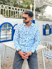 Striped Coral Primt Full Sleeve Shirt