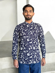 Blue Floral Jaal Short Kurta