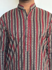 Maroon Striped Hand Block Prined Kurta