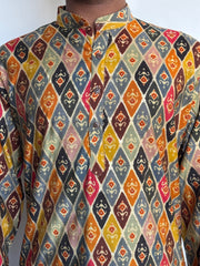 Multicolor Grid Hand Block Printed Kurta