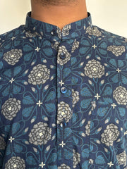 Indigo Blue Jaal Hand Block Printed Short kurta