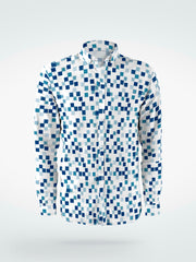 Blue Pixel Print Full Sleeve Shirt