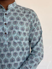 Blue Buti Block Printed Short Kurta