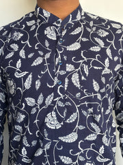 Blue Floral Jaal Short Kurta