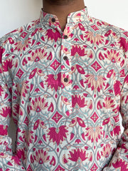 Pink Floral Hand Block Printed Long Kurta