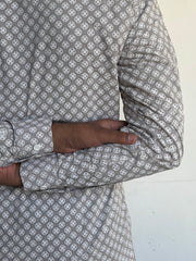 Grey Geometric Hand Block Printed Short kurta