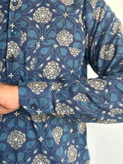 Indigo Blue Jaal Hand Block Printed Short kurta