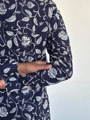 Blue Floral Jaal Short Kurta