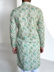 Green Floral Hand Block Printed Kurta