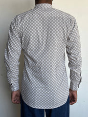 Grey Geometric Hand Block Printed Short kurta