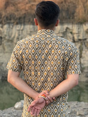 Mustard Yellow Block Printed Shirt