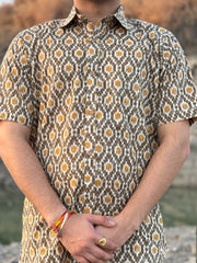 Mustard Yellow Block Printed Shirt