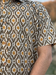 Mustard Yellow Block Printed Shirt