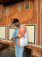 Orange Blue Colour Blocking full Sleeves Shirt