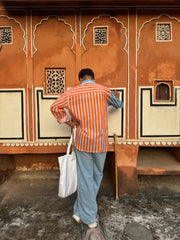 Orange Blue Colour Blocking full Sleeves Shirt