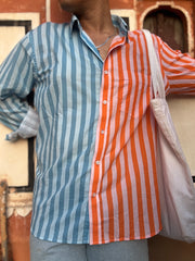 Orange Blue Colour Blocking full Sleeves Shirt