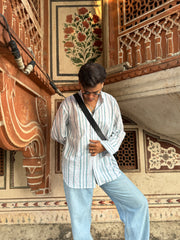 Pastel Blue Stripes Full Sleeves Shirt