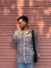 Pink Green Pastel Stripes Full Sleeves Shirt