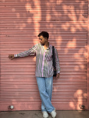 Pink Green Pastel Stripes Full Sleeves Shirt