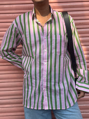 Pink Green Pastel Stripes Full Sleeves Shirt