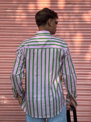 Pink Green Pastel Stripes Full Sleeves Shirt