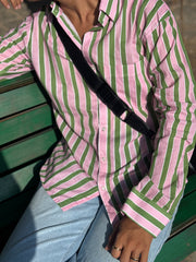 Pink Green Pastel Stripes Full Sleeves Shirt